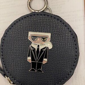 Karl Lagerfeld Coin Purse/Sanitizer Holder Zip-Around 3.5" Diameter Navy NEW